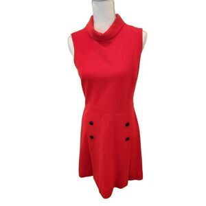 Vintage 60s Stacy Ames Red Sleeveless Sheath Midi Dress L Mod Pinup Wool Blend